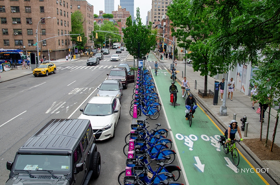 cyclist riding in bike lane