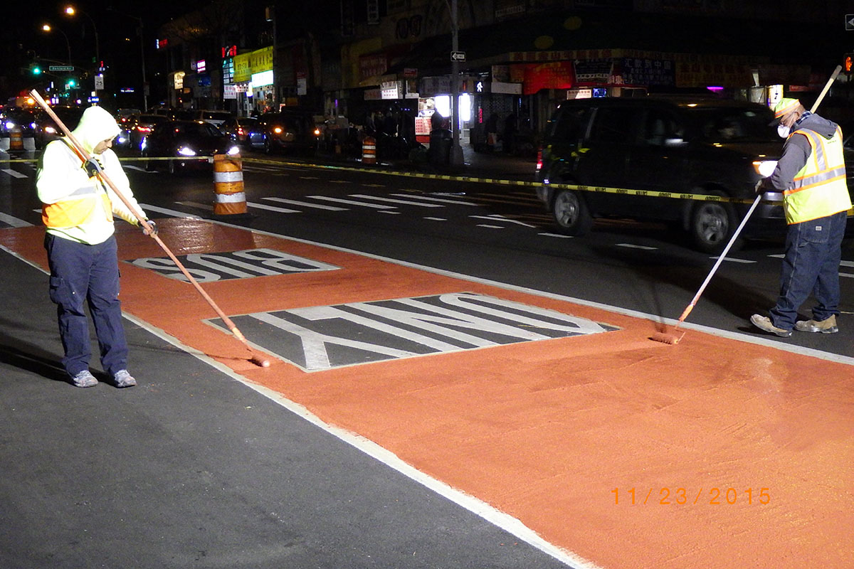 Painting bus lane